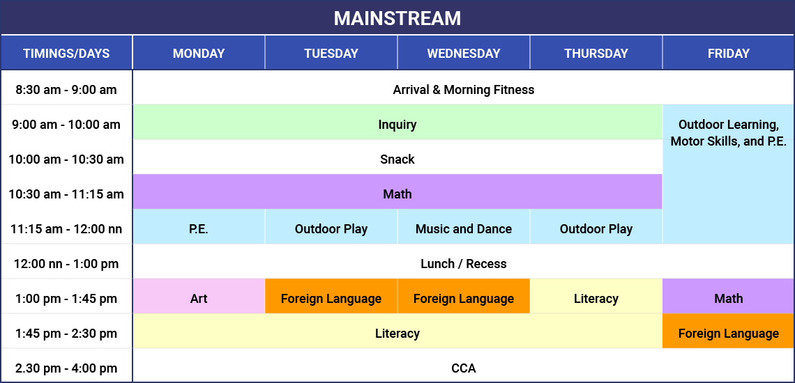 Dynamics International School Timetable